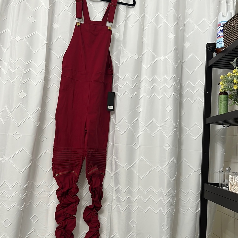 Peachy girl Burgandy Overalls Size Large